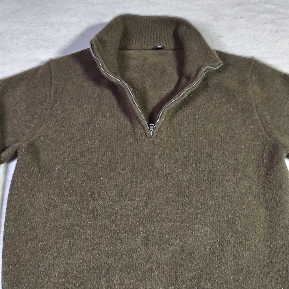 Uniqlo Sweater Mens Medium Green Wool Blend Heavyweight Knit 1/4 Zip Pullover - Picture 2 of 15